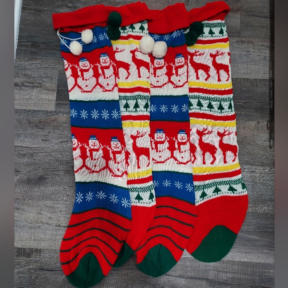 Christmas Knit Vintage Nostalgic Stockings Set Of 4 Primitive Country Christmas